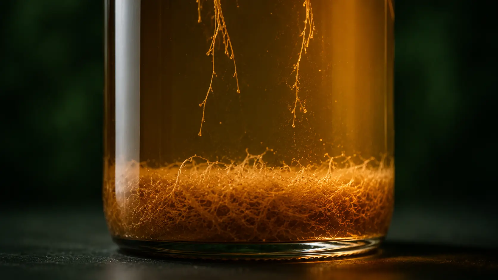 Authentic kombucha with visible SCOBY cultures — sign of genuine fermentation, KombuchaSG