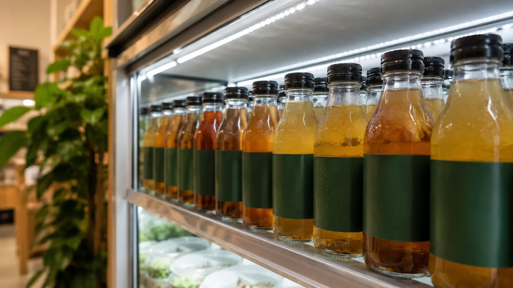 Refrigerated kombucha bottles in Singapore — live cultures require cold storage