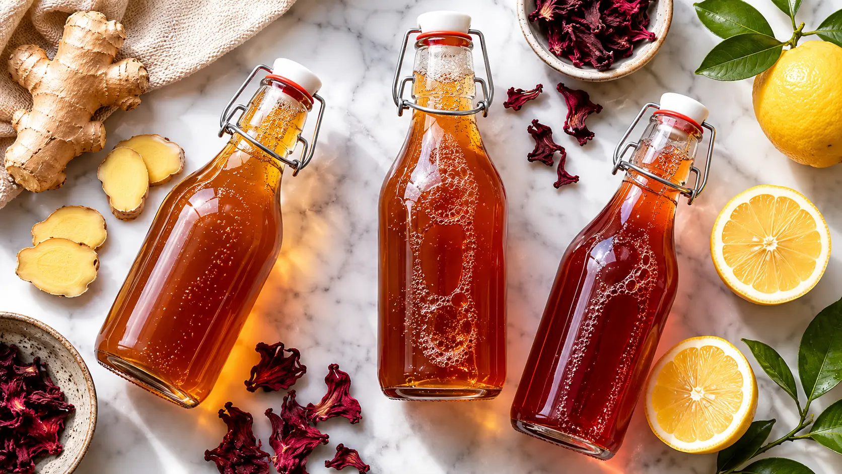 Natural flavouring ingredients used in authentic kombucha secondary fermentation