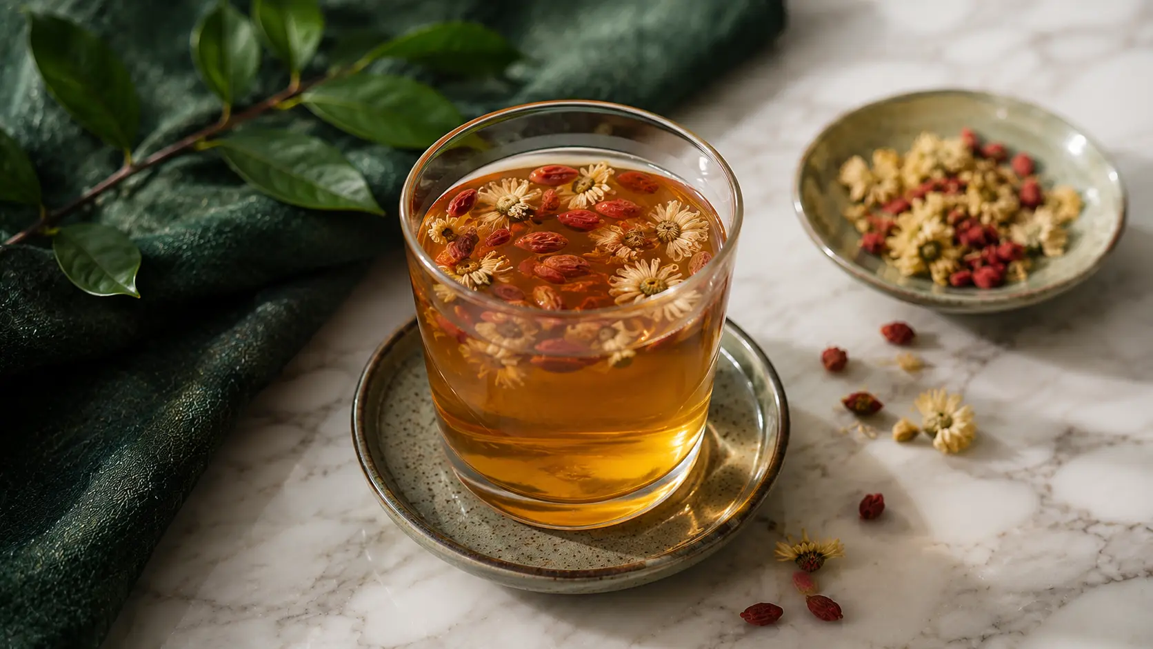 TCM herbs wolfberry chrysanthemum in kombucha glass Singapore — active compounds and fermentation